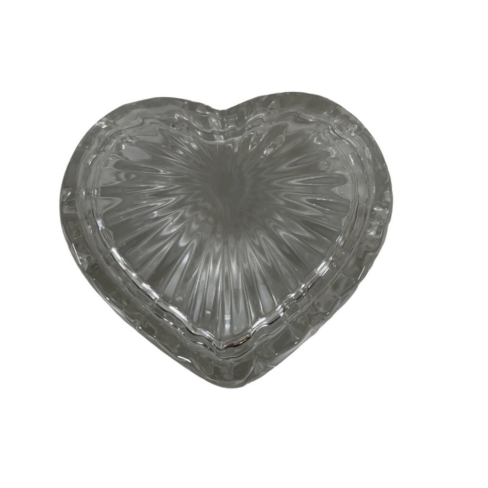 Vintage Heart Shaped Glass Trinket Box Jewelry 3 1/2" Beautiful